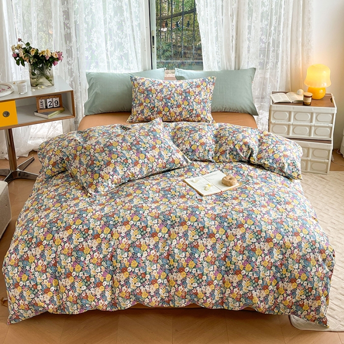 91家纺网 家纺一手货源 找家纺 感遇2022新款纯棉印花四件套 复古碎花