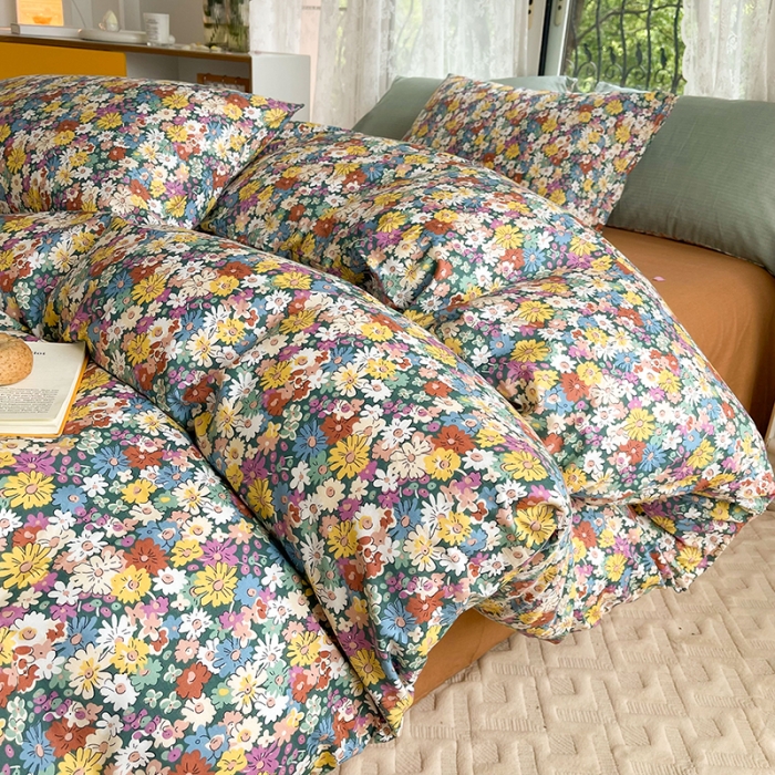 91家纺网 家纺一手货源 找家纺 感遇2022新款纯棉印花四件套 复古碎花