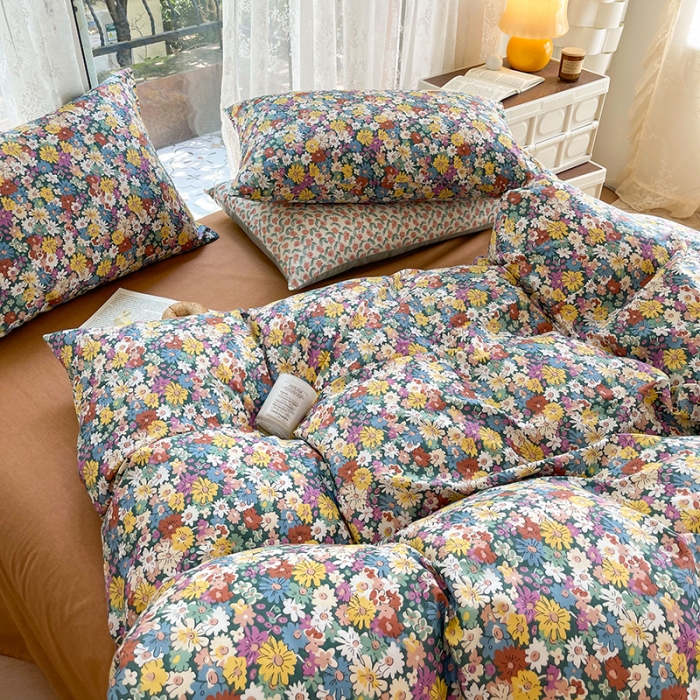 91家纺网 家纺一手货源 找家纺 感遇2022新款纯棉印花四件套 复古碎花