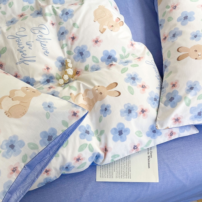 91家纺网 家纺一手货源 找家纺 感遇2022新款纯棉印花四件套 花花兔