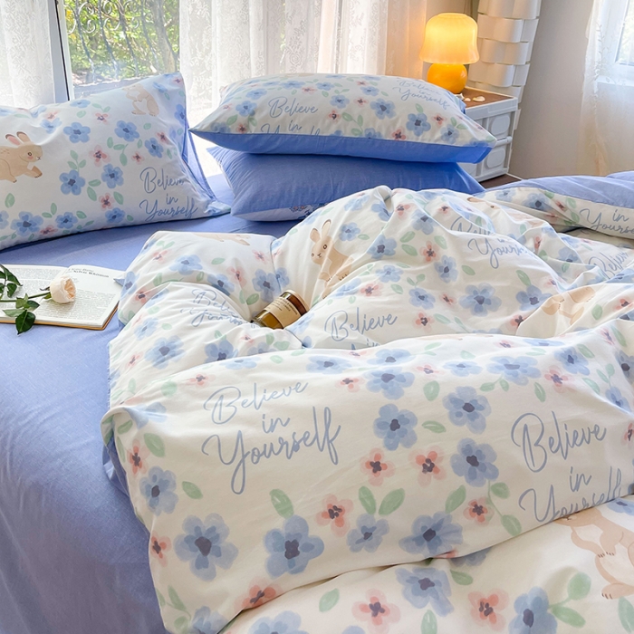 91家纺网 家纺一手货源 找家纺 感遇2022新款纯棉印花四件套 花花兔