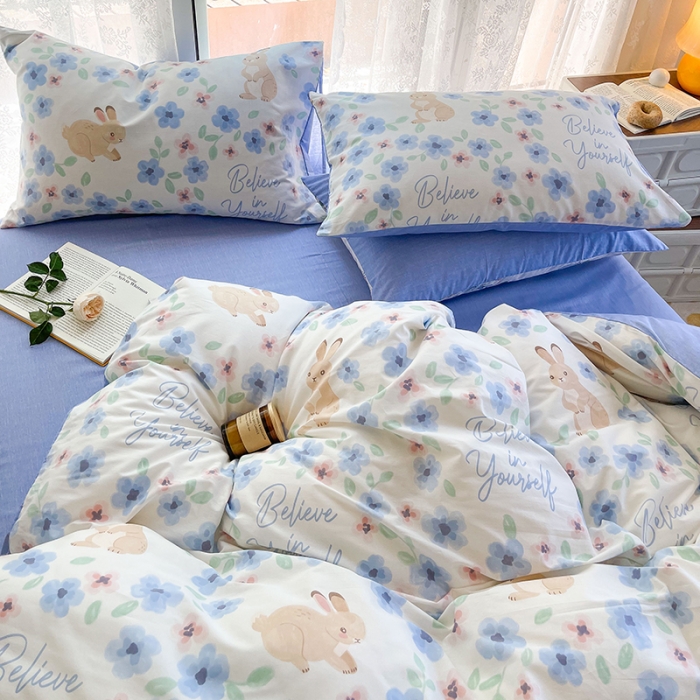 91家纺网 家纺一手货源 找家纺 感遇2022新款纯棉印花四件套 花花兔