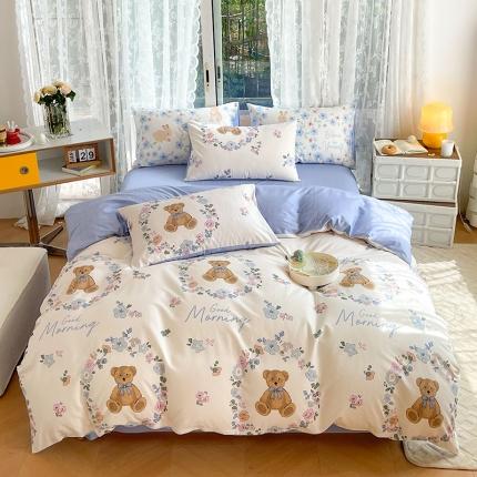 感遇2022新款纯棉印花四件套 花环小熊