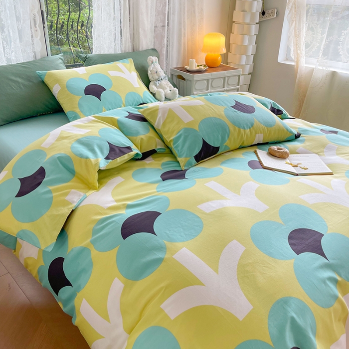 91家纺网 家纺一手货源 找家纺 感遇2022新款纯棉印花四件套 花开朵朵