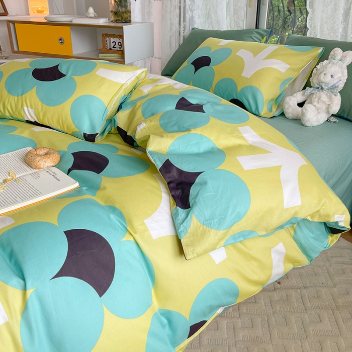 91家纺网 家纺一手货源 找家纺 感遇2022新款纯棉印花四件套 花开朵朵