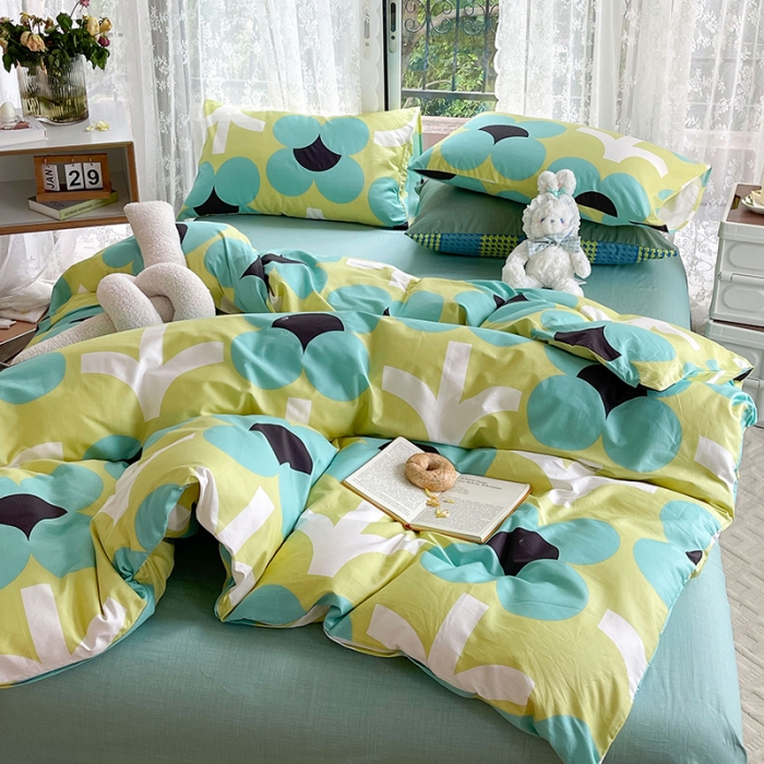 91家纺网 家纺一手货源 找家纺 感遇2022新款纯棉印花四件套 花开朵朵