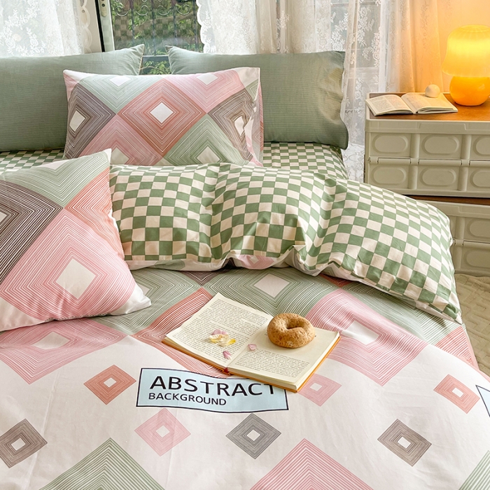 91家纺网 家纺一手货源 找家纺 感遇2022新款纯棉印花四件套 回纹