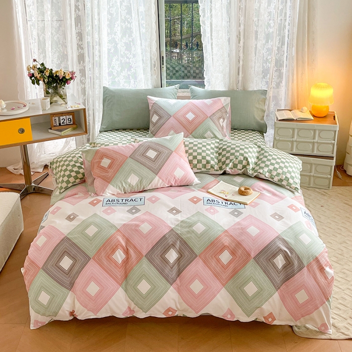 91家纺网 家纺一手货源 找家纺 感遇2022新款纯棉印花四件套 回纹