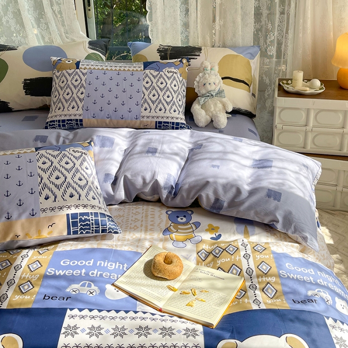 91家纺网 家纺一手货源 找家纺 感遇2022新款纯棉印花四件套 伙伴熊