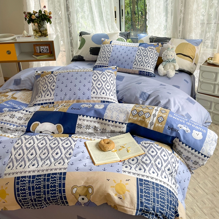 91家纺网 家纺一手货源 找家纺 感遇2022新款纯棉印花四件套 伙伴熊