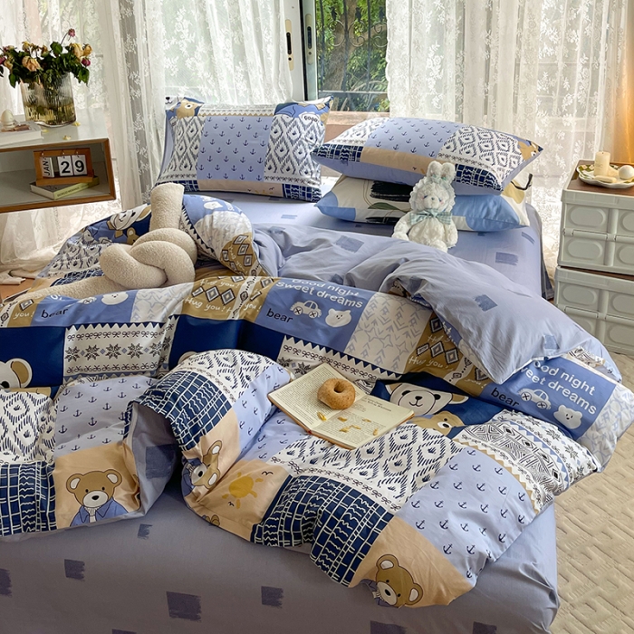 91家纺网 家纺一手货源 找家纺 感遇2022新款纯棉印花四件套 伙伴熊