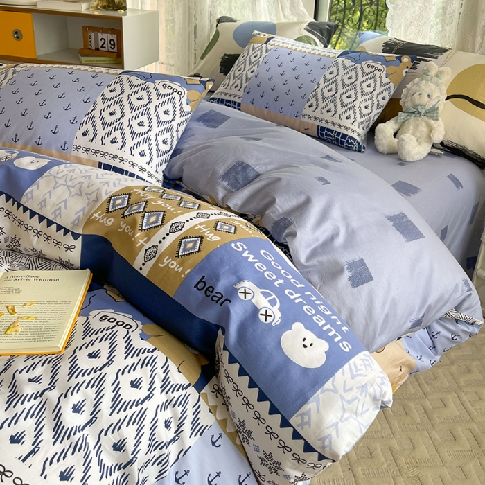 91家纺网 家纺一手货源 找家纺 感遇2022新款纯棉印花四件套 伙伴熊