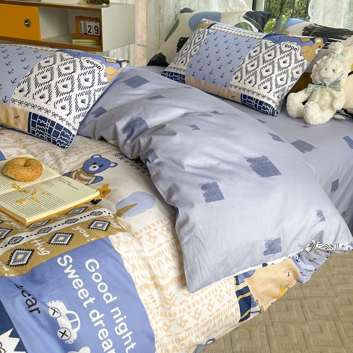 91家纺网 家纺一手货源 找家纺 感遇2022新款纯棉印花四件套 伙伴熊