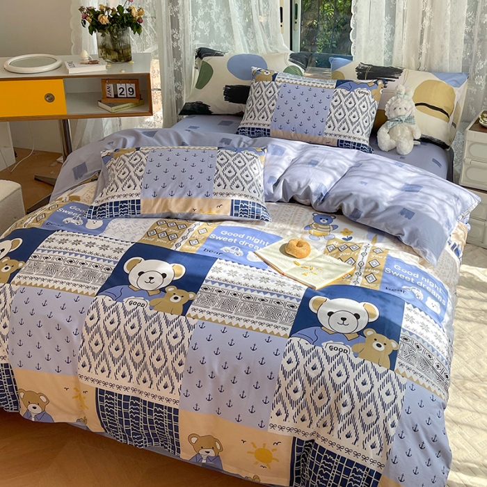 91家纺网 家纺一手货源 找家纺 感遇2022新款纯棉印花四件套 伙伴熊