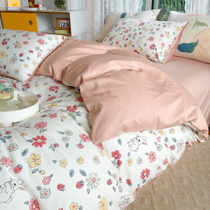 91家纺网 家纺一手货源 找家纺 感遇2022新款纯棉印花四件套 萌小兔