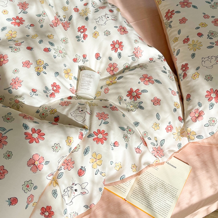 91家纺网 家纺一手货源 找家纺 感遇2022新款纯棉印花四件套 萌小兔