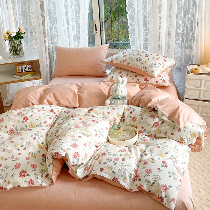 91家纺网 家纺一手货源 找家纺 感遇2022新款纯棉印花四件套 萌小兔