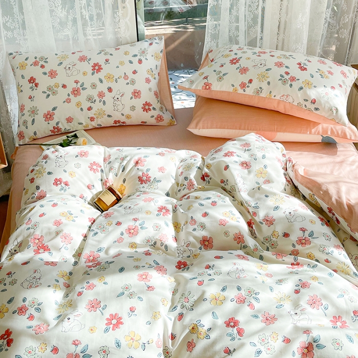 91家纺网 家纺一手货源 找家纺 感遇2022新款纯棉印花四件套 萌小兔