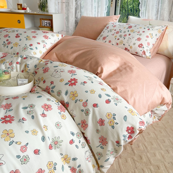 91家纺网 家纺一手货源 找家纺 感遇2022新款纯棉印花四件套 萌小兔