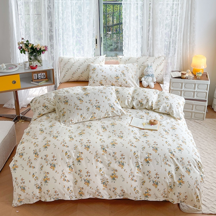 91家纺网 家纺一手货源 找家纺 感遇2022新款纯棉印花四件套 木槿