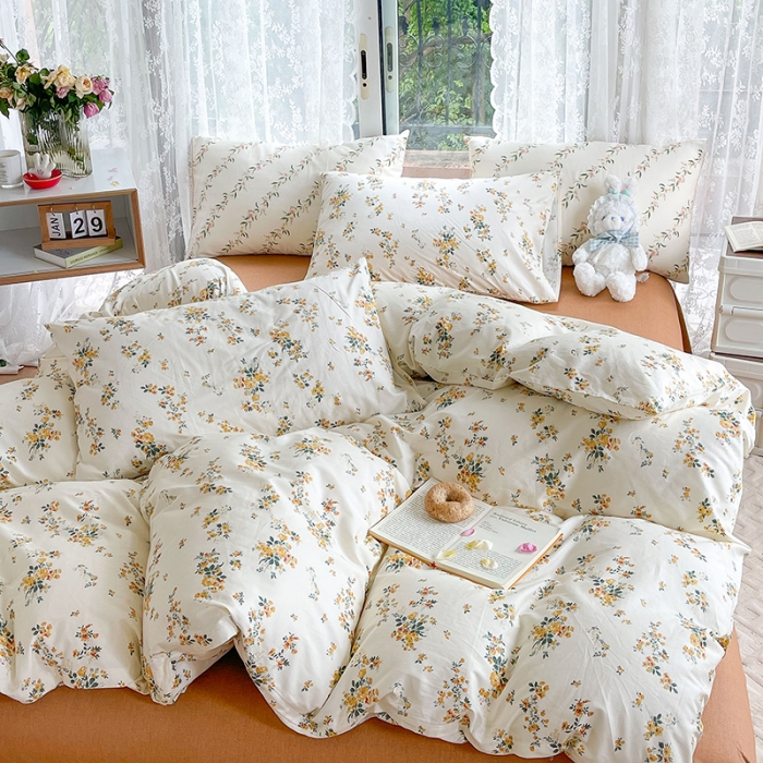 91家纺网 家纺一手货源 找家纺 感遇2022新款纯棉印花四件套 木槿