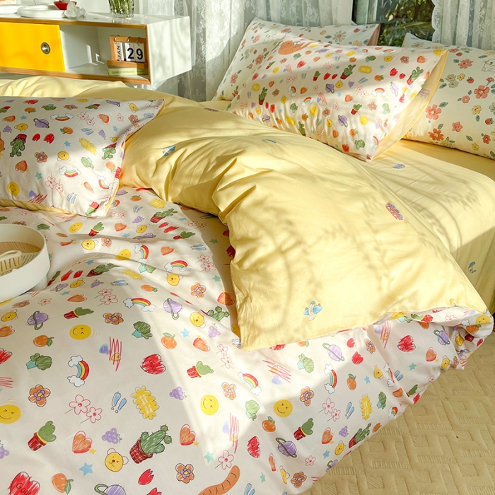 91家纺网 家纺一手货源 找家纺 感遇2022新款纯棉印花四件套 顽皮猫