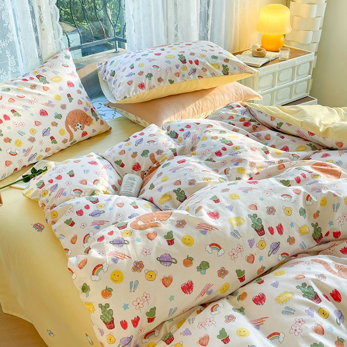 91家纺网 家纺一手货源 找家纺 感遇2022新款纯棉印花四件套 顽皮猫