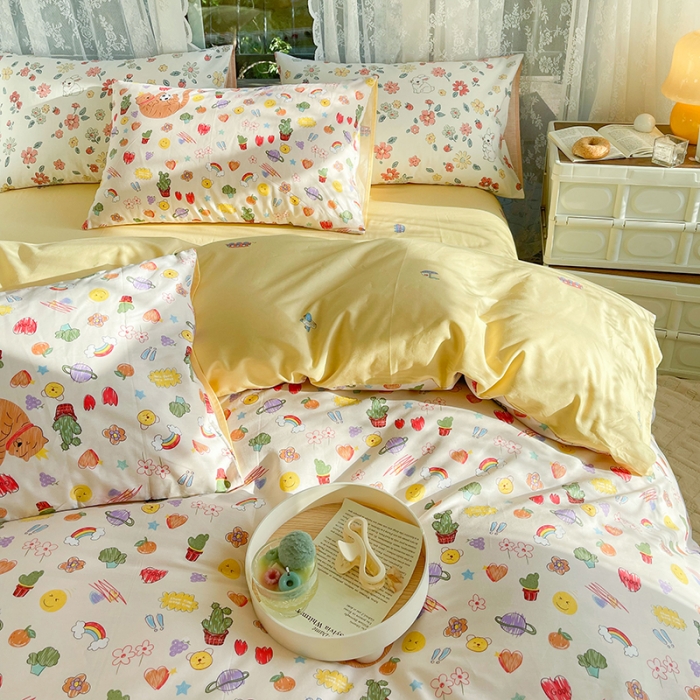 91家纺网 家纺一手货源 找家纺 感遇2022新款纯棉印花四件套 顽皮猫