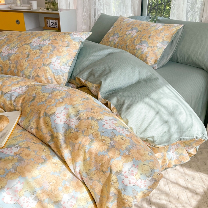 91家纺网 家纺一手货源 找家纺 感遇2022新款纯棉印花四件套 玉兔