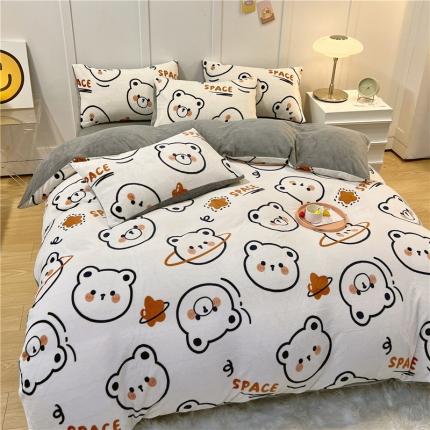 91家纺网 家纺一手货源 找家纺 孩子王新款冬季加厚牛奶绒水晶绒珊瑚绒印花系列单被套 萌萌熊