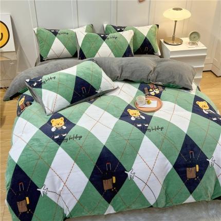 91家纺网 家纺一手货源 找家纺 孩子王 新款冬季加厚牛奶绒水晶绒珊瑚绒印花系列单被套 英伦熊