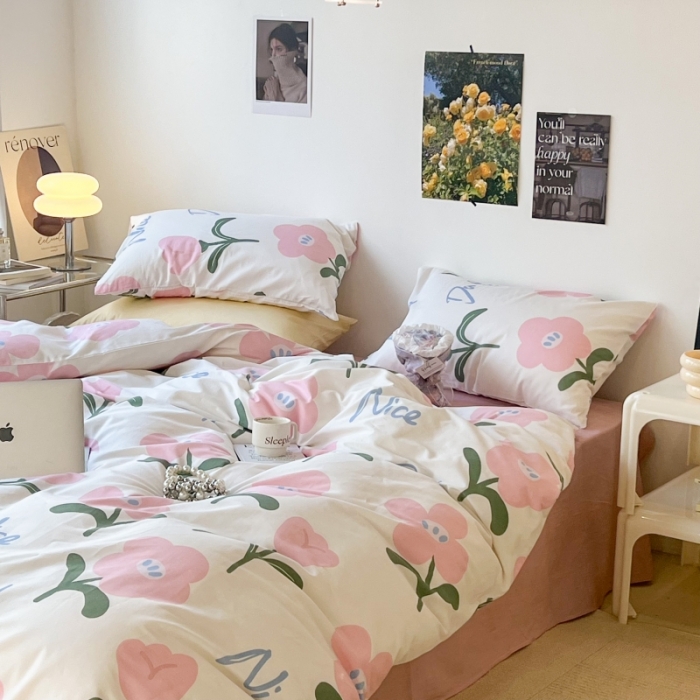 91家纺网 家纺一手货源 找家纺 昔可家纺 2022新款法式田园花卉系列全棉四件套 安妮粉