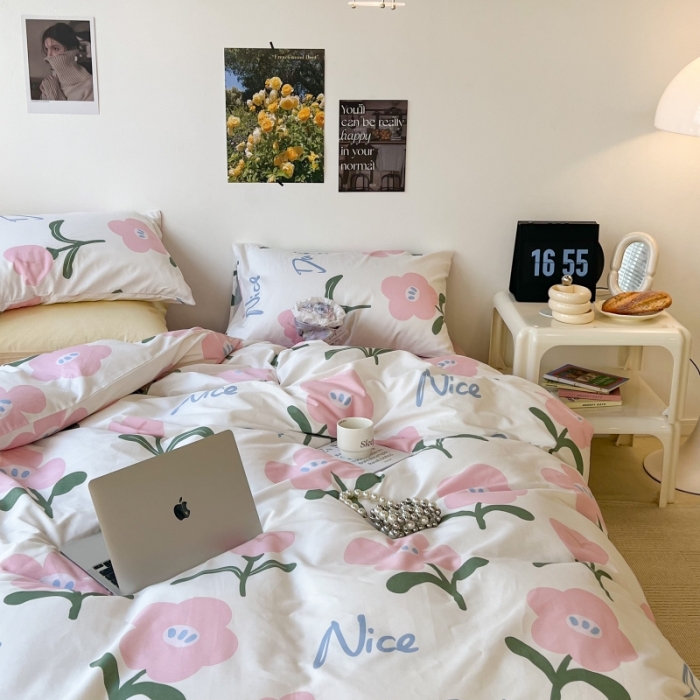 91家纺网 家纺一手货源 找家纺 昔可家纺 2022新款法式田园花卉系列全棉四件套 安妮粉