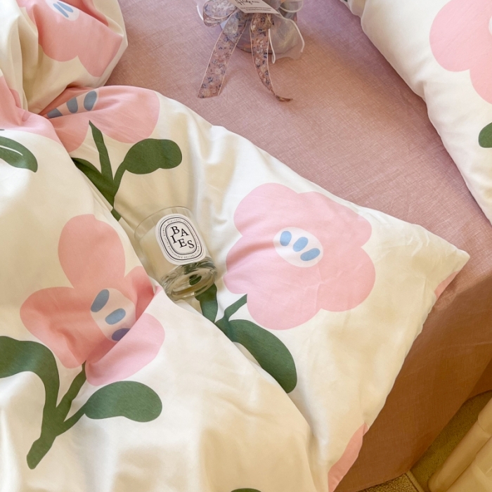 91家纺网 家纺一手货源 找家纺 昔可家纺 2022新款法式田园花卉系列全棉四件套 安妮粉