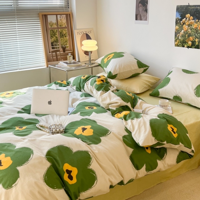 91家纺网 家纺一手货源 找家纺 昔可家纺 2022新款法式田园花卉系列全棉四件套 半夏绿花