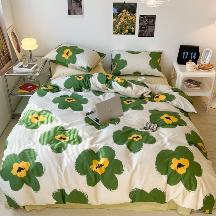 91家纺网 家纺一手货源 找家纺 昔可家纺 2022新款法式田园花卉系列全棉四件套 半夏绿花