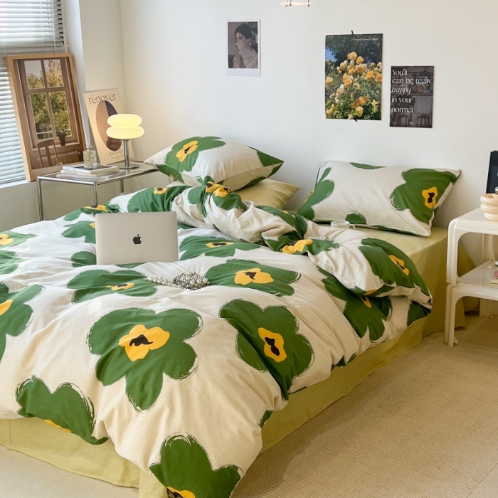 91家纺网 家纺一手货源 找家纺 昔可家纺 2022新款法式田园花卉系列全棉四件套 半夏绿花