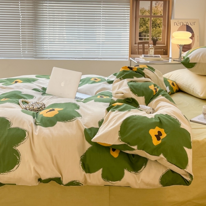 91家纺网 家纺一手货源 找家纺 昔可家纺 2022新款法式田园花卉系列全棉四件套 半夏绿花