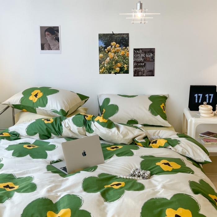 91家纺网 家纺一手货源 找家纺 昔可家纺 2022新款法式田园花卉系列全棉四件套 半夏绿花