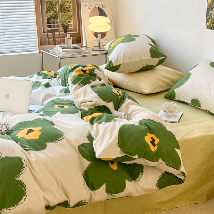 91家纺网 家纺一手货源 找家纺 昔可家纺 2022新款法式田园花卉系列全棉四件套 半夏绿花