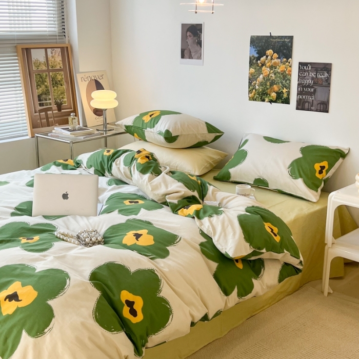 91家纺网 家纺一手货源 找家纺 昔可家纺 2022新款法式田园花卉系列全棉四件套 半夏绿花