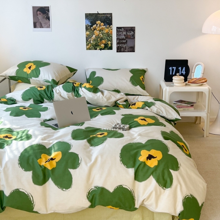 91家纺网 家纺一手货源 找家纺 昔可家纺 2022新款法式田园花卉系列全棉四件套 半夏绿花