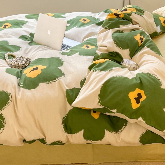 91家纺网 家纺一手货源 找家纺 昔可家纺 2022新款法式田园花卉系列全棉四件套 半夏绿花