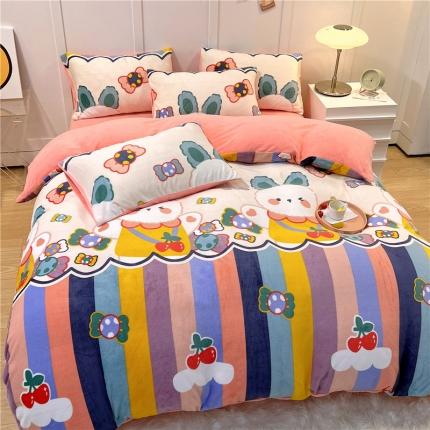 孩子王2023冬季加厚牛奶绒水晶绒珊瑚绒印花系列单被套 彩虹小兔