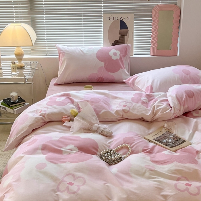 91家纺网 家纺一手货源 找家纺 昔可家纺 2022新款法式田园花卉系列全棉四件套 粉黛