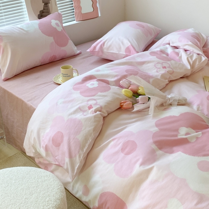 91家纺网 家纺一手货源 找家纺 昔可家纺 2022新款法式田园花卉系列全棉四件套 粉黛