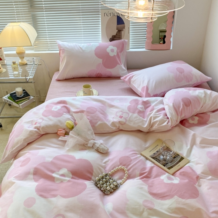 91家纺网 家纺一手货源 找家纺 昔可家纺 2022新款法式田园花卉系列全棉四件套 粉黛