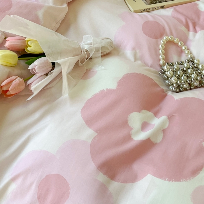 91家纺网 家纺一手货源 找家纺 昔可家纺 2022新款法式田园花卉系列全棉四件套 粉黛