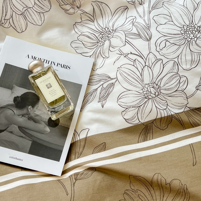 91家纺网 家纺一手货源 找家纺 昔可家纺 2022新款法式田园花卉系列全棉四件套 蝴蝶花咖