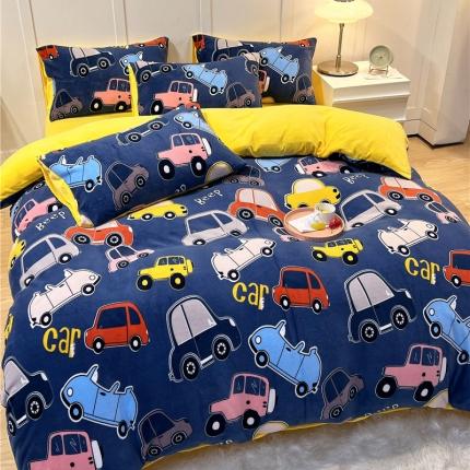 孩子王新款冬季加厚牛奶绒水晶绒珊瑚绒印花系列单被套 欢乐汽车